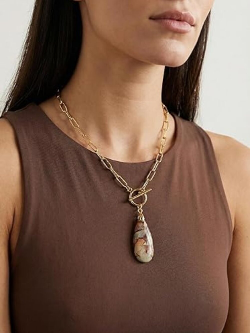 Colorful Healing Stone Necklace – Teardrop Gemstone Pendant 14K Gold Plated Wate